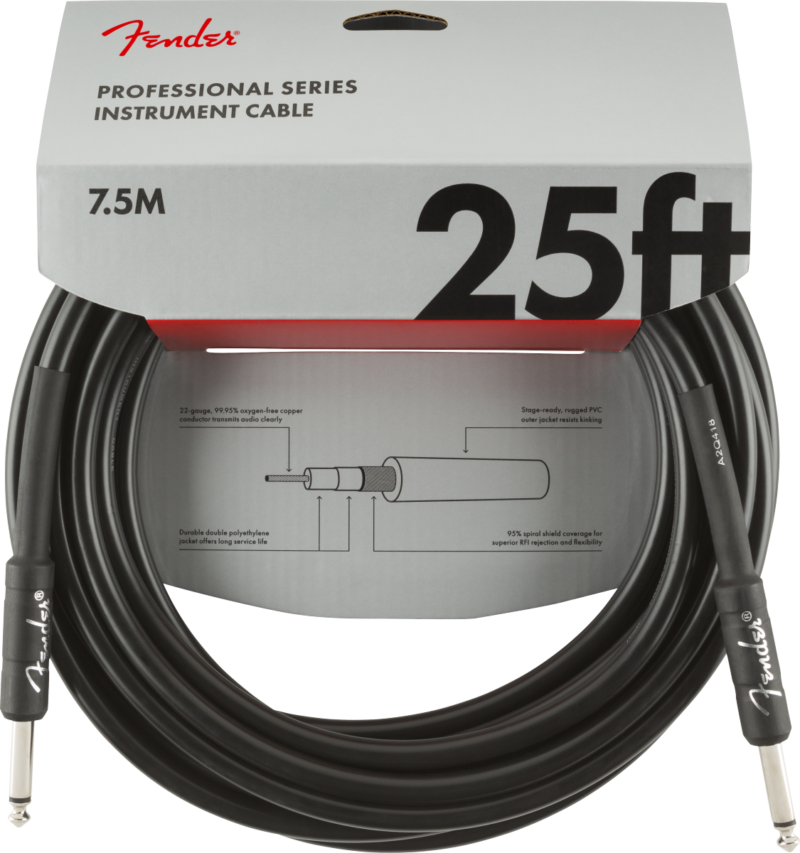 Fender PRO 25' Instrument Cable Black - Straight/Straight