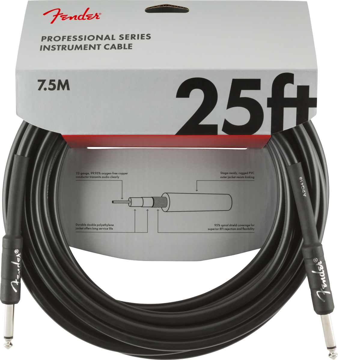 Fender PRO 25' Instrument Cable Black - Straight/Straight