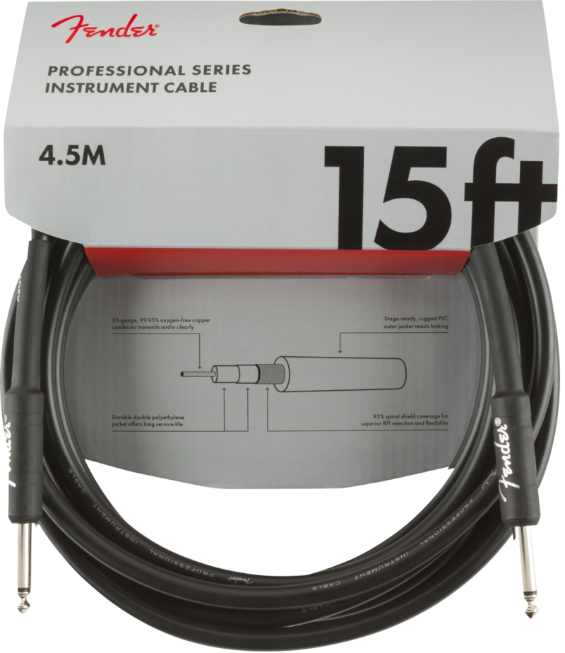 Fender PRO 15' Instrument Cable Black - Straight/Straight