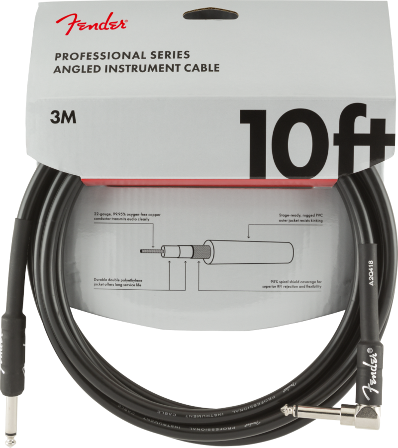 Fender PRO 10' Instrument Cable Black - Angle/Straight