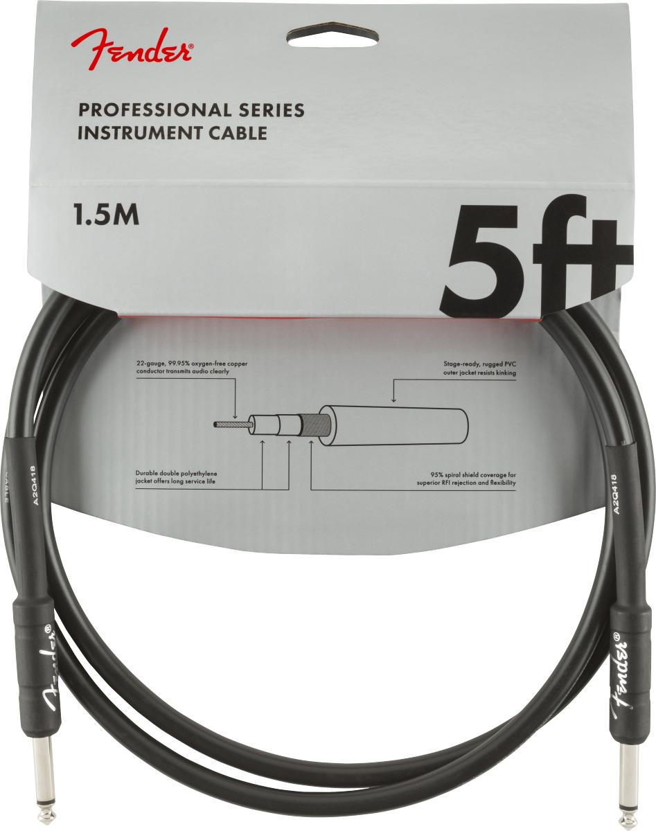 Fender PRO 5' Instrument Cable Black - Straight/Straight